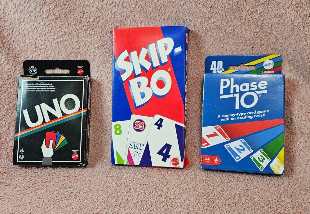Mattel Uno, Skip-Bo, and Phase 10 Card Game Lot of 3- New & Pre-Owned Mixed Lot